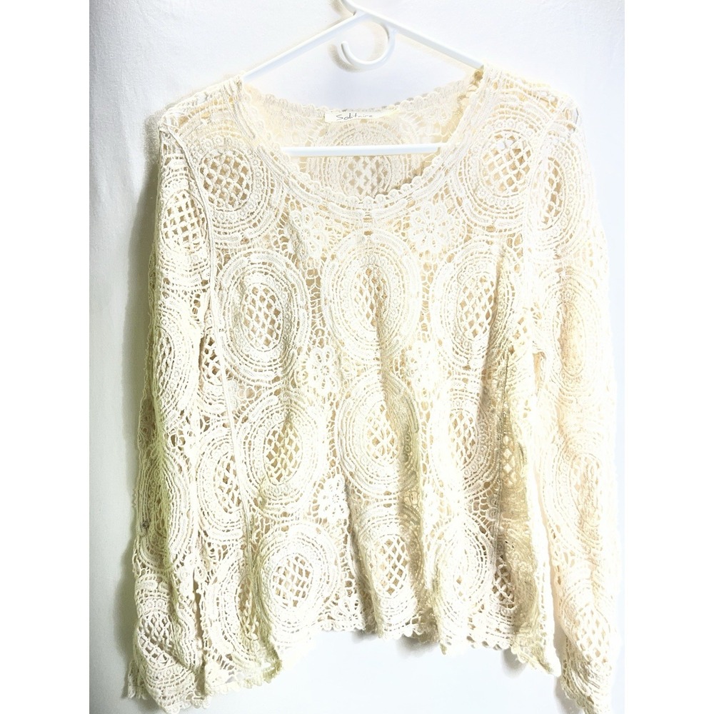 Cottagecore Geometric Lace Solitaire Womens Top Cotton Blend L White